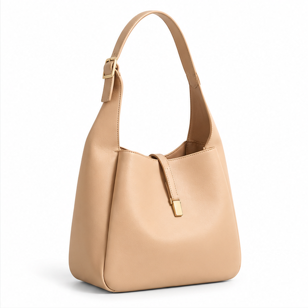 Elegant Beige Leather Shoulder Hobo Bag-1