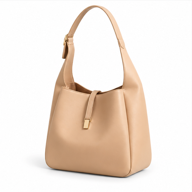 Elegant Beige Leather Shoulder Hobo Bag-3