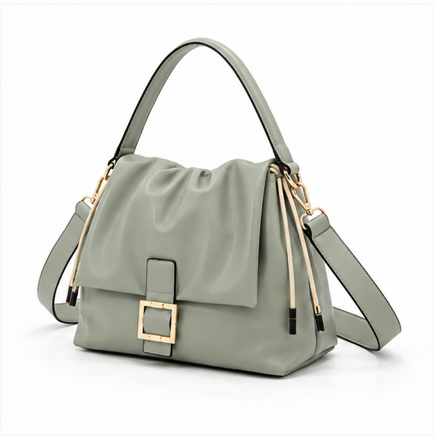 Sage Green Ruched Shoulder Handbag Purse-3