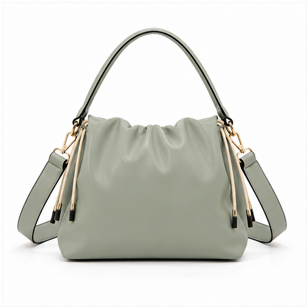 Sage Green Ruched Shoulder Handbag Purse-2