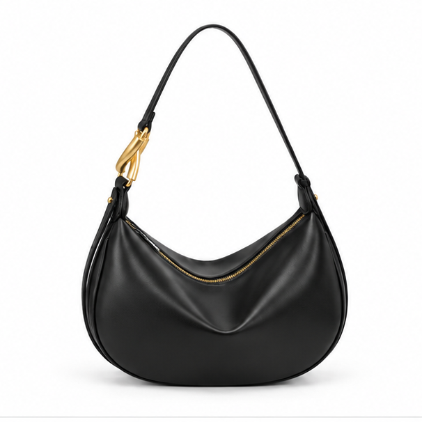 Elegant Black Crescent Shoulder Hobo Bag-4