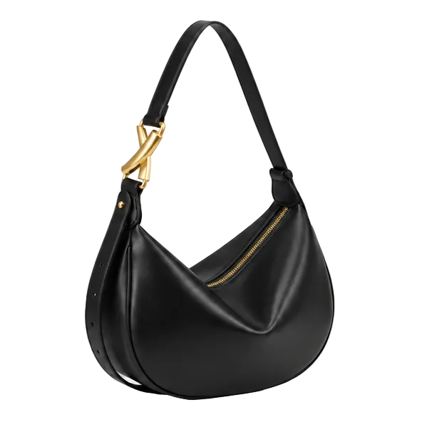 Elegant Black Crescent Shoulder Hobo Bag