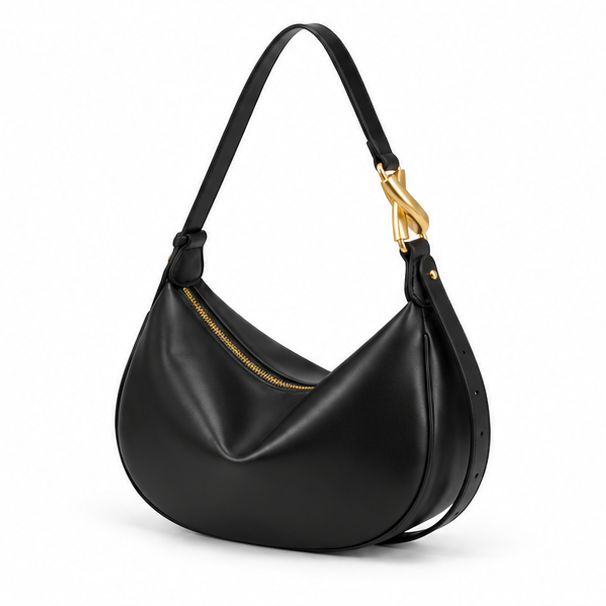 Elegant Black Crescent Shoulder Hobo Bag-3