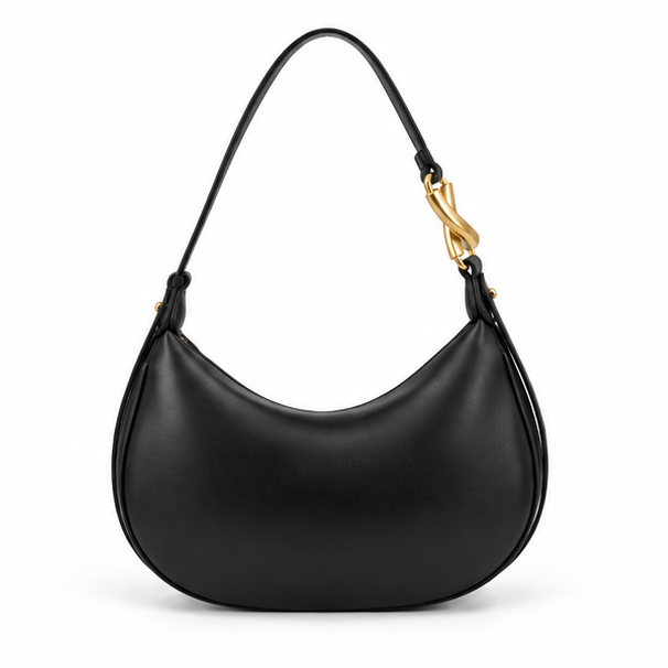 Elegant Black Crescent Shoulder Hobo Bag-2
