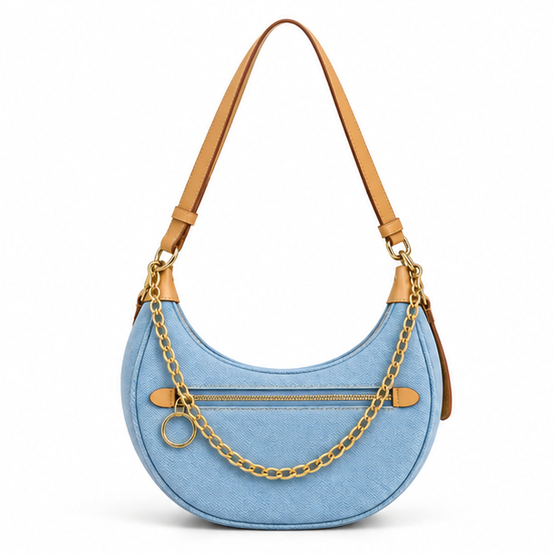 Light Blue Denim Crescent Shoulder Bag-4