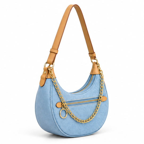 Light Blue Denim Crescent Shoulder Bag-1