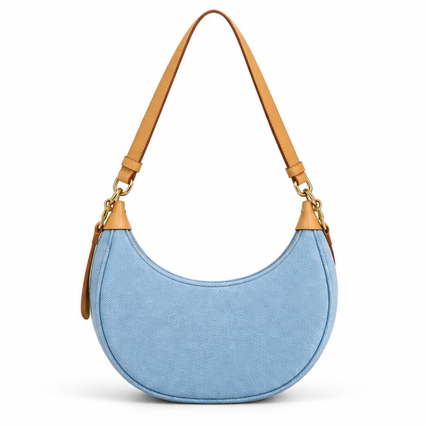Light Blue Denim Crescent Shoulder Bag-2