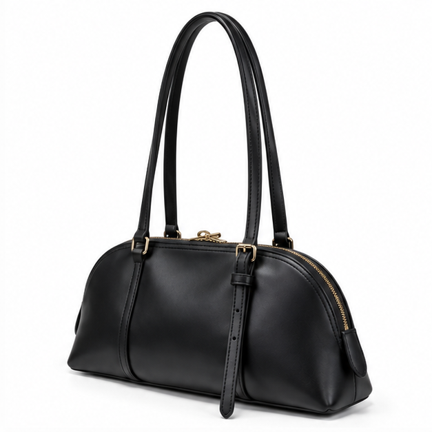 Elegant Black Structured Leather Shoulder Handbag-3