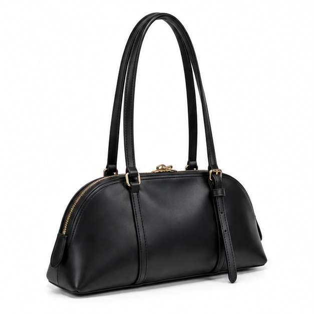 Elegant Black Structured Leather Shoulder Bag