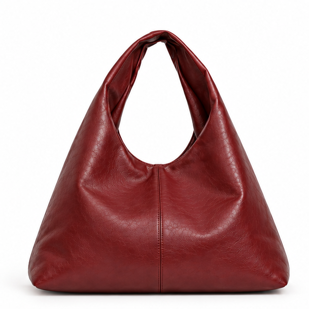 Burgundy Slouchy Leather Hobo Shoulder Bag-4