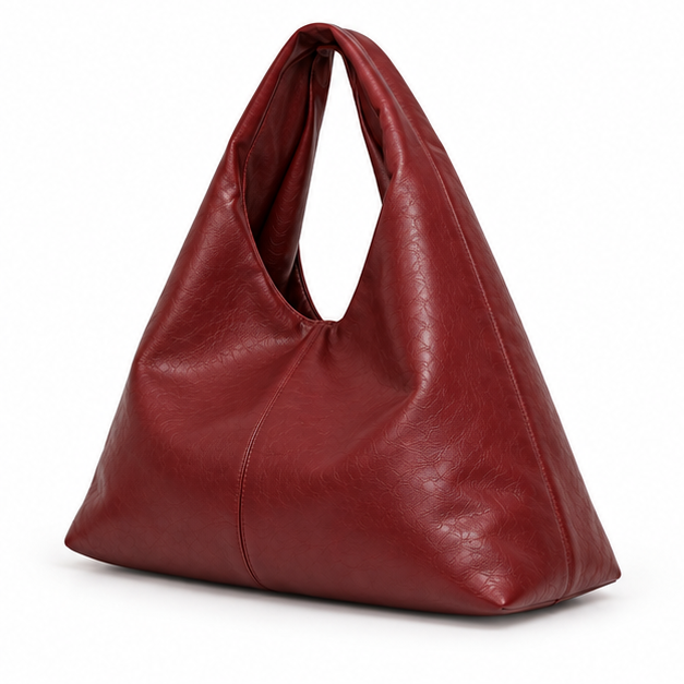 Burgundy Slouchy Leather Hobo Shoulder Bag-3
