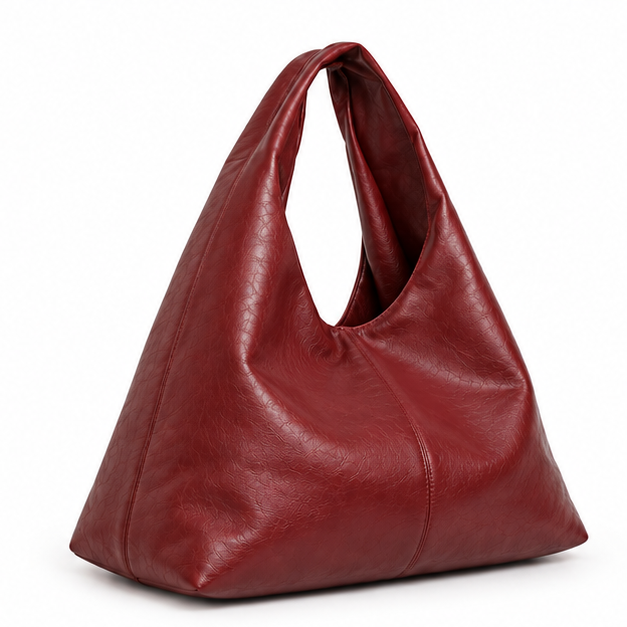 Burgundy Slouchy Leather Hobo Shoulder Bag-1