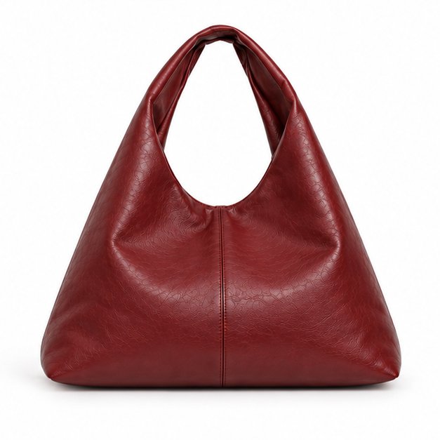 Burgundy Slouchy Leather Hobo Shoulder Bag-2