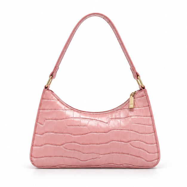 Pink Croc Texture Shoulder Handbag Purse-4