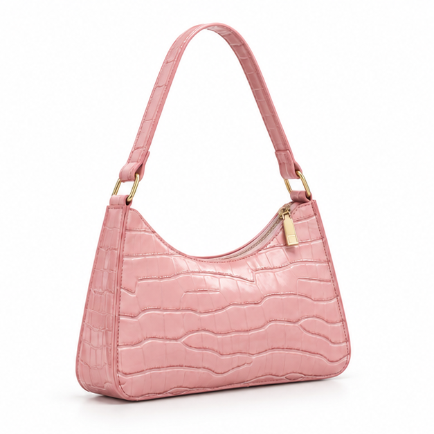 Pink Croc Texture Shoulder Handbag Purse-1