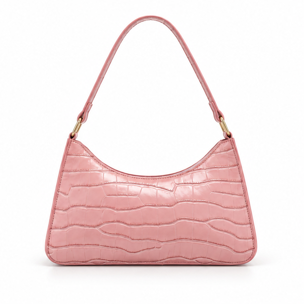 Pink Croc Texture Shoulder Handbag Purse