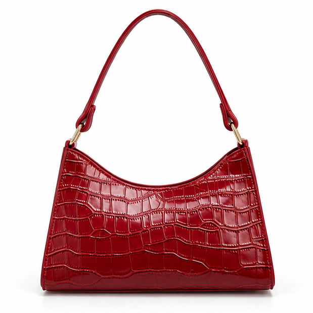 Red Croc Embossed Shoulder Handbag Purse-3