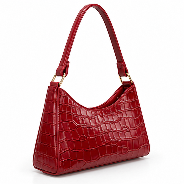 Red Croc Embossed Shoulder Handbag Purse-1