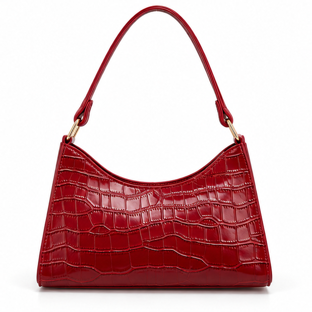Red Croc Embossed Shoulder Handbag Purse