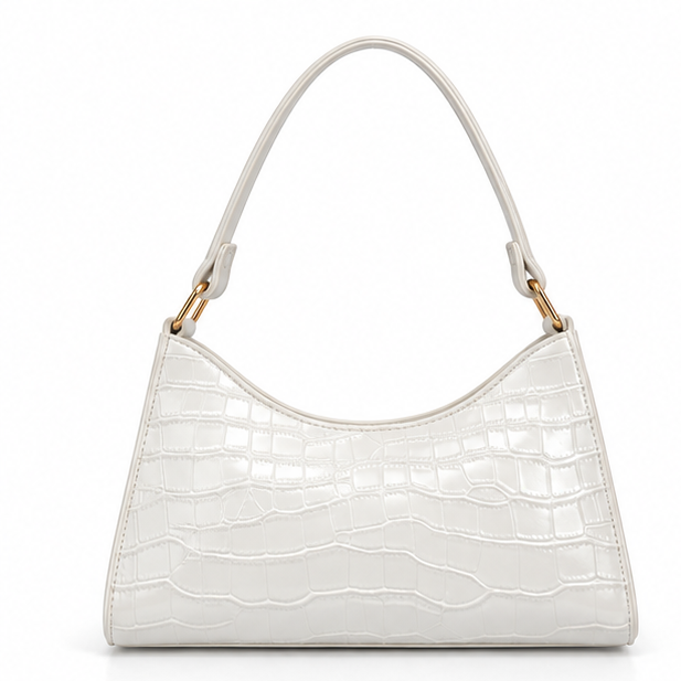 White Croc Embossed Shoulder Handbag Purse-4