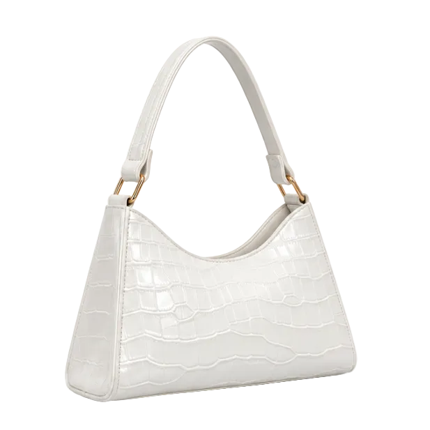 White Croc Embossed Shoulder Handbag Purse-1