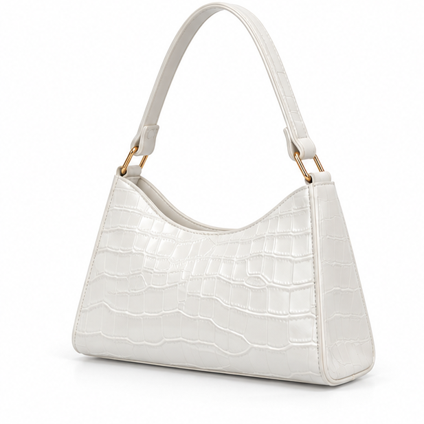 White Croc Embossed Shoulder Handbag Purse-3