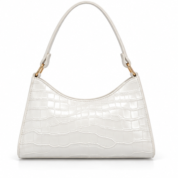 White Croc Embossed Shoulder Handbag Purse
