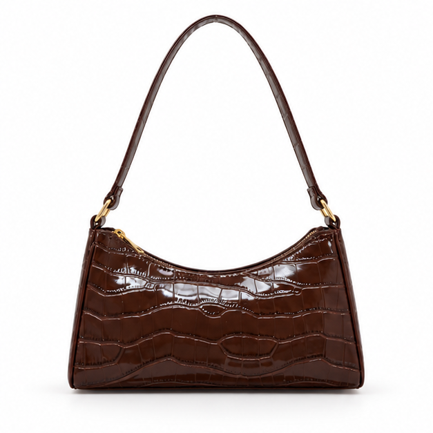 Glossy Croc Embossed Brown Shoulder Bag-4