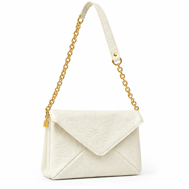 Ivory Embossed Envelope Chain Shoulder Bag-1