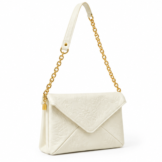 Ivory Embossed Envelope Chain Shoulder Bag-3