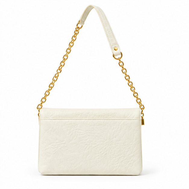 Ivory Embossed Envelope Chain Shoulder Bag-2