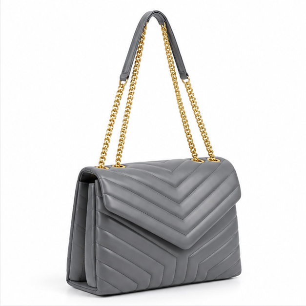 Elegant Grey Quilted Chain Shoulder Bag-1