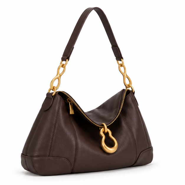 Chocolate Brown Gold Chain Hobo Bag-1