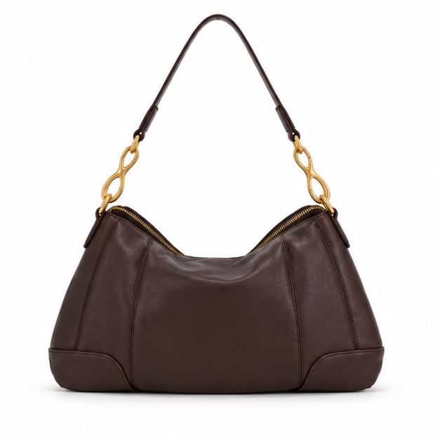 Chocolate Brown Gold Chain Hobo Bag-2