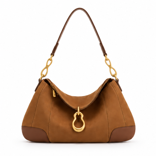 Elegant Brown Gold Accent Shoulder Bag-4