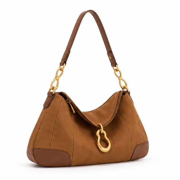 Elegant Brown Gold Accent Shoulder Bag-1