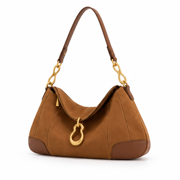 Elegant Brown Gold Accent Shoulder Bag-3