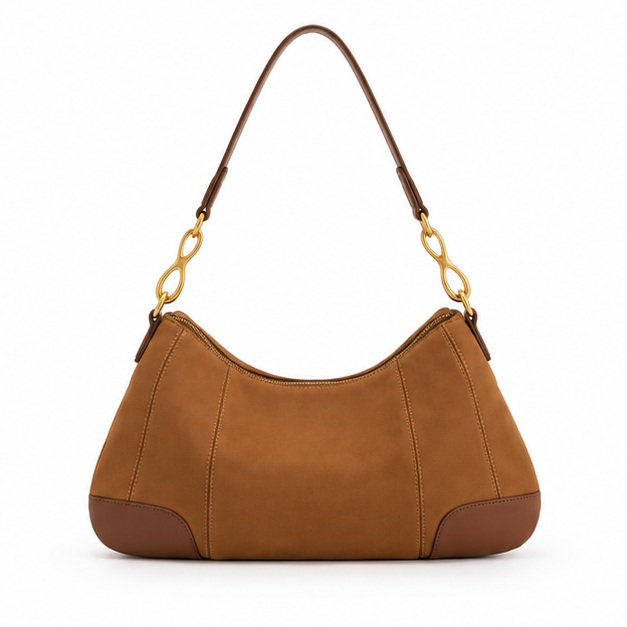Elegant Brown Gold Accent Shoulder Bag-2