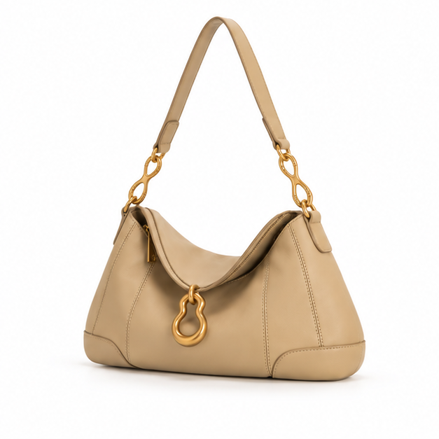 Elegant Apricot Gold Hardware Shoulder Bag-3