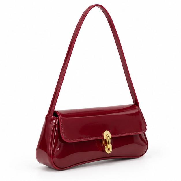 Glossy Burgundy Patent Leather Shoulder Bag-1