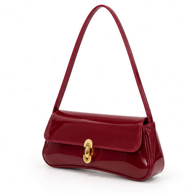 Glossy Burgundy Patent Leather Shoulder Bag-3