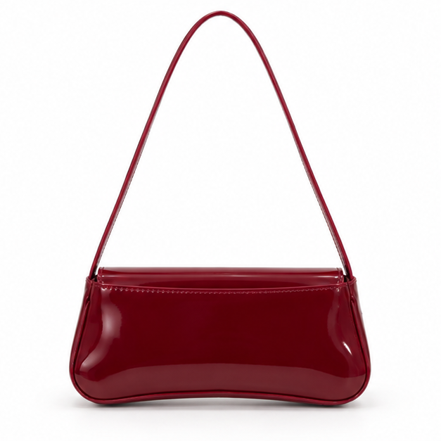 Glossy Burgundy Patent Leather Shoulder Bag-2