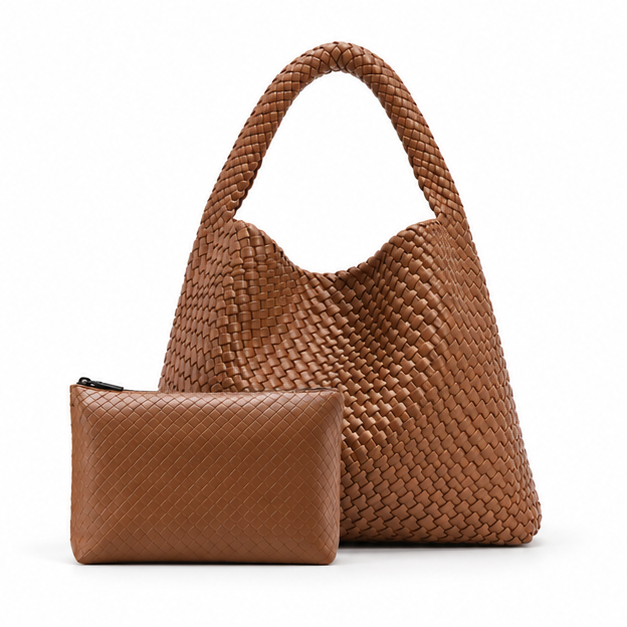 Woven Leather Hobo Bag With Pouch-4