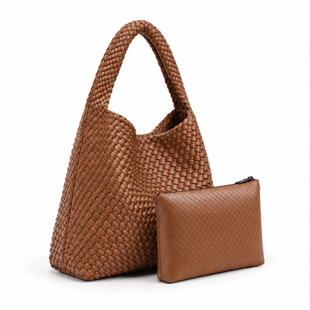 Woven Leather Hobo Bag With Pouch-1