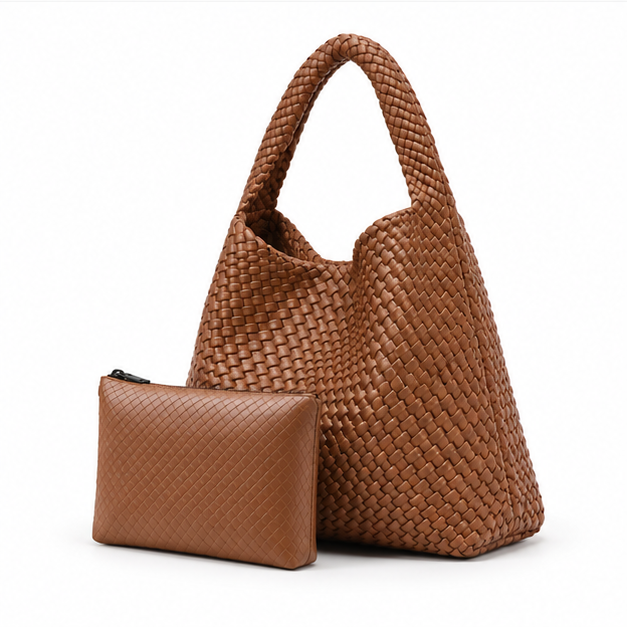 Woven Leather Hobo Bag With Pouch-3