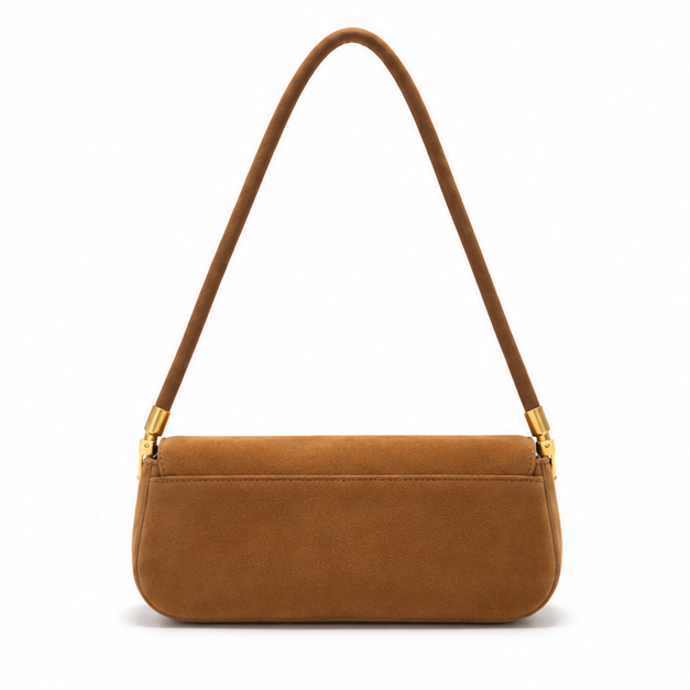 Camel Suede Gold Clasp Shoulder Bag-2