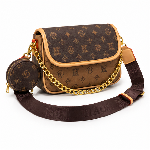Brown Monogram Chain Crossbody Shoulder Bag