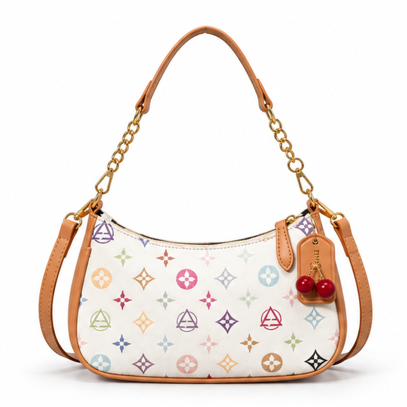 Colorful Monogram Crescent Shoulder Handbag Purse-4