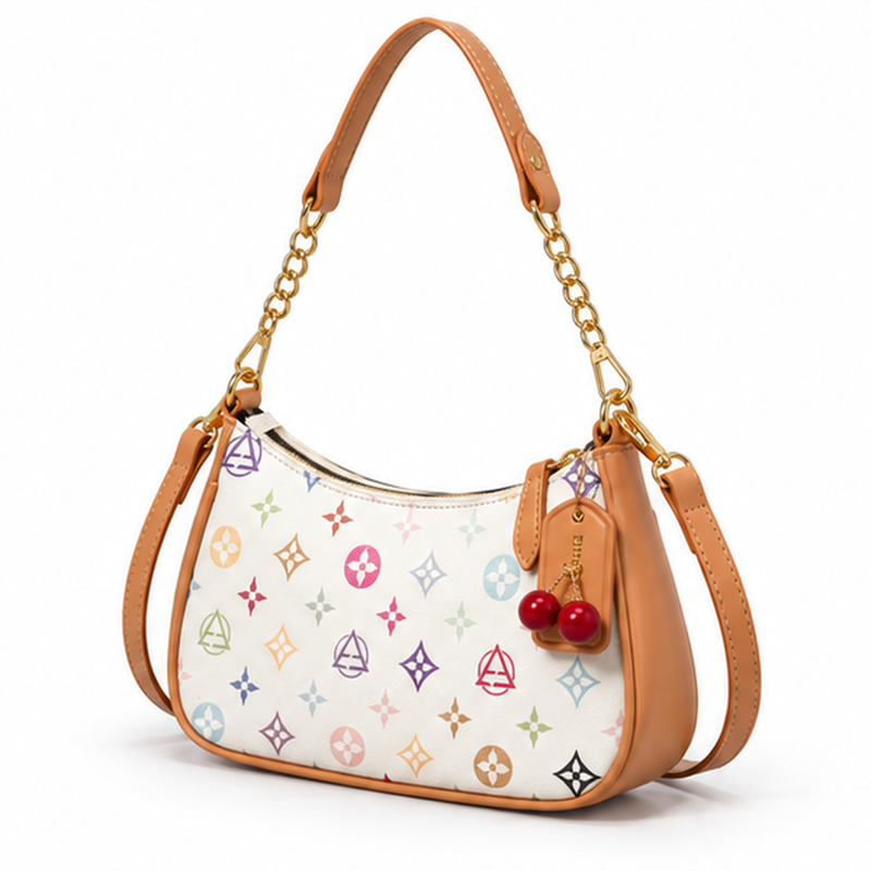 Colorful Monogram Crescent Shoulder Handbag Purse-3