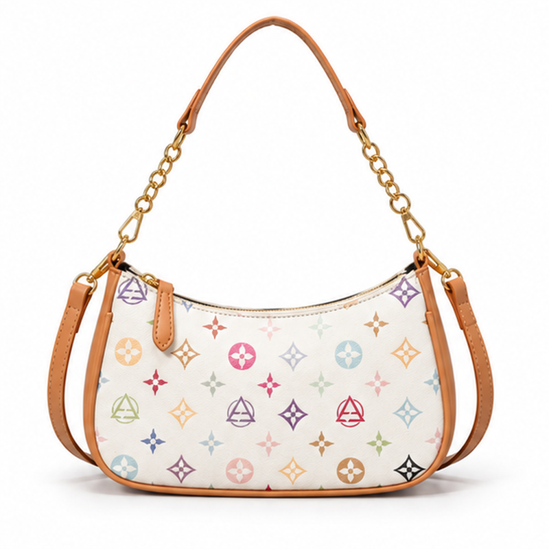 Colorful Monogram Crescent Shoulder Handbag Purse-2
